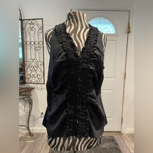 NWOT Eye Black Ruffle Front Zip Sleeveless Size 14